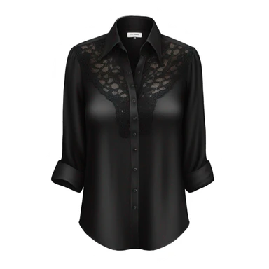 Realistic isolated black silk button up blouse with black lace. sticker