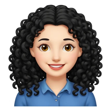 mujer blanca con cabello largo rizado negro sonriendo  sticker