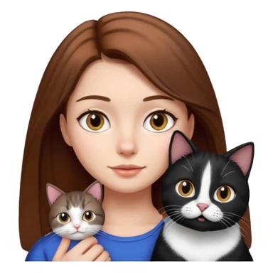 brown hair girl with black and white cat sticker