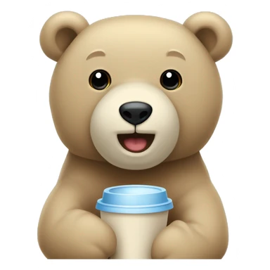 Un Oso de peluche beige, con nariz café, cuerpo flacucho y pañal azul claro, con un volado azul claro y amarillo claro  sticker