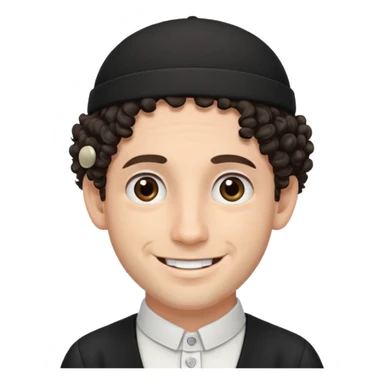 jewish man's face, wearing a tiny black kippah and 2 curly hair strands near the ears sticker