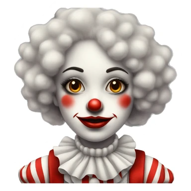 Old fashioned girl clown in fluffy collar with clown makeup in a white and red striped clown outfit  sticker