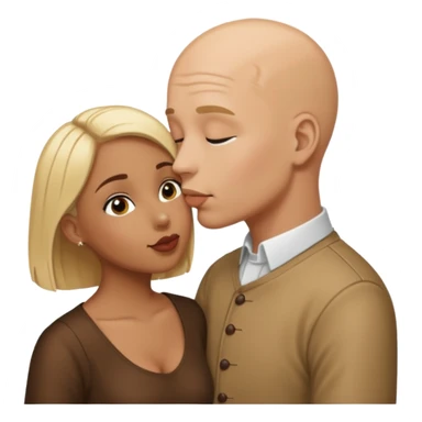 Bald man kissing brown  girl with page boy  blond hair sticker