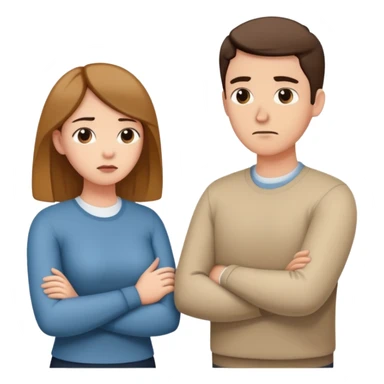 couple resolving conflict, one person with avoidant attachment style turning away with arms crossed, the other with secure attachment style offering a hand to talk sticker