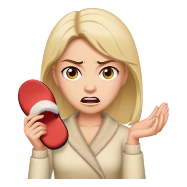 woman holding a slipper with angry face sticker