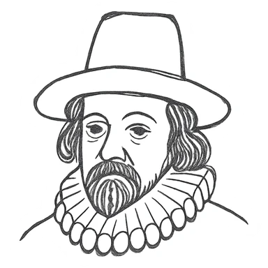 a hand drawn black outline portrait of philosopher Francis Bacon with similar-sized eyes based a famous portrait of him sticker