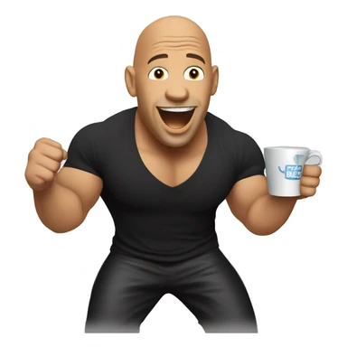 Vin Diesel cheering with cup of black coffee steaming sticker
