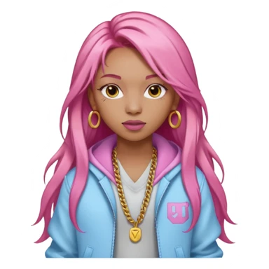 Ice Spice, Rapper (b.2000) with long ginger hair, pink hair sticker