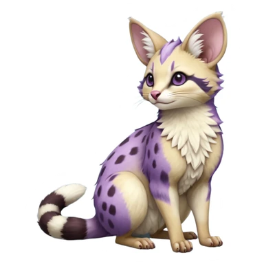 Purple, soft realistic romantic vintage antique divine beautiful elegant pretty precious cute young youthful  Fakémon-Pokémon-opossum-feline-mouse-serval-caracal-chinchilla-Minccino-Cinccino-Meowstic-rodent-hybrid-creature with a tufted tail (full body) sticker
