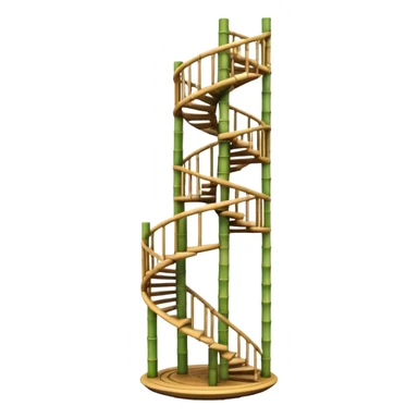 Large futuristic multi-tier multi-level spiral step plant rack constructed from thin bamboo poles  sticker