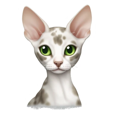 Cornish Rex cat with green eyes, white fur and a gray spot near the eye is cuddled by a blonde with long cut straight hair and green eyes sticker