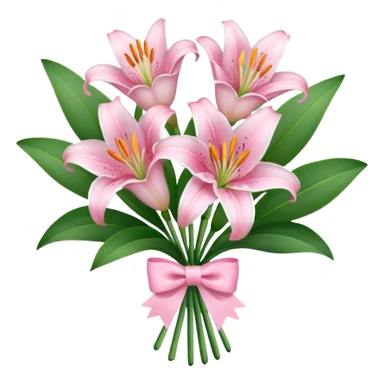 bouquet of baby pink lilies with white bow sticker