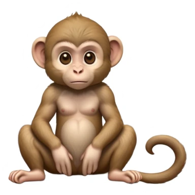 cinematic-cute macaque-realistic-full-body-sitting-emoji,-compact-muscular-frame-poised-on-a-rocky-outcrop,-short-curled-tail-resting-behind,-head-tilted-dramatically,-thick-dense-fur-in-warm-shades-of-brown-and-grey,-expressive-eyes-filled-with sticker