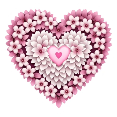 goth sakura heart, heart made of white sakura petals with pink accents sticker