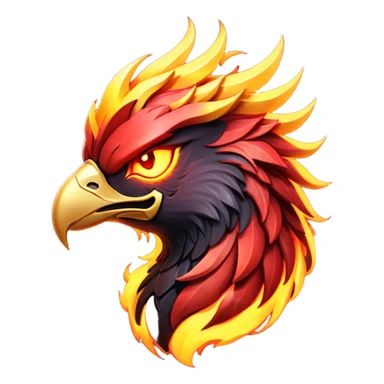 Cinematic Fierce Battle-Hardened Mystical Fire Phoenix Portrait Emoji, head tilted with an aggressive, unwavering gaze that speaks of relentless combat. The flame-kissed form is marked by rugged, charred feathers and vivid battle scars. Its blazing eyes radiate raw intensity and steely resolve, rendered with lifelike detail and stark natural lighting, high shine, channeling an aura of unyielding warlike energy and valor, softened by a dynamic glowing outline that highlights its battle-earned ferocity. sticker