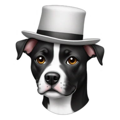 Black and white staffy with small hat sticker