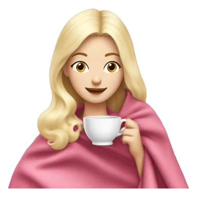 White blonde Girl drinking tea with pink blanket on sticker