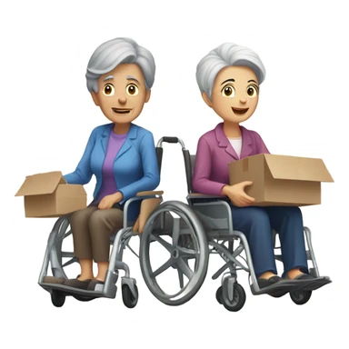 Old couple in wheelchair moving House sticker