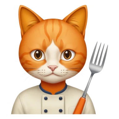 can with fork and knife, staring at orange cat sticker
