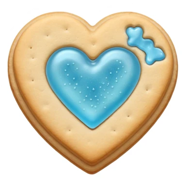 Realistic shortbread cookie in the shape of a heart with light blue jelly middle filling and sprinkled powder sugar on top. sticker