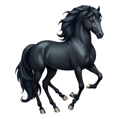 Cinematic Elegant Black Horse Portrait Emoji, Head held high with a serene, powerful gaze, showcasing a magnificent jet-black fur with a radiant, glossy finish, a flowing mane and tail, and piercing dark eyes exuding beauty and strength, Simplified yet majestically refined features, highly detailed, glowing with a soft, ethereal light, high shine, poised and breathtaking, stylized with an air of pure elegance, capturing the essence of a stunning and graceful steed, so beautiful it feels like it could gallop out of the screen with effortless charm! sticker