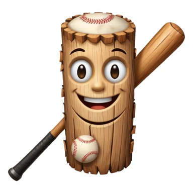 Wood log with a smiling face holding a baseball bat. sticker