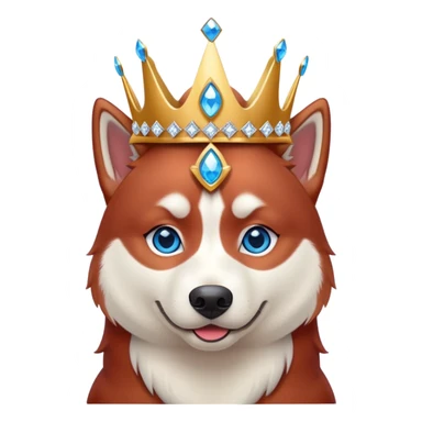 cute, disney-style red siberian husky with blue eyes wearing a bejeweled crown sticker