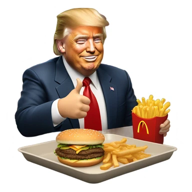 Donald trump eating McDonald’s and giving a thumbs up sticker