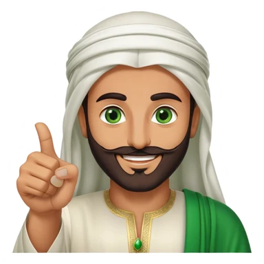 "Tanned Arab Saudi man with green eyes and a beard, wearing an agal and traditional attire, smiling happily and giving a big thumbs-u sticker