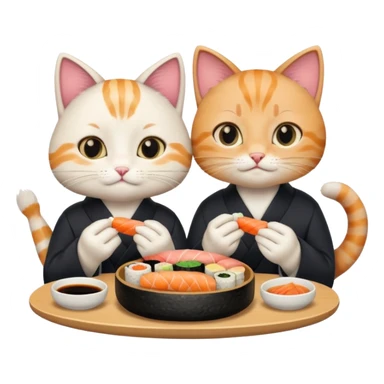 cute girl cat and a cute boy cat eating sushi together sticker