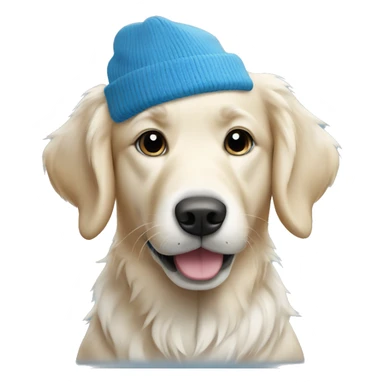 white golden retriever dog wearing a blue beanie sticker