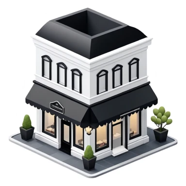 Isometric exterior little black and white fancy modern steakhouse restaurant dollhouse style 3D realistic  sticker