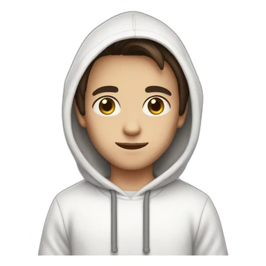 Boy with semi-long semi-dark brown hair with a white hoodie and black eyes sticker