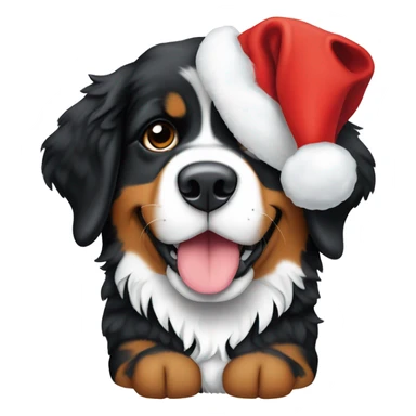 A Bernese mountain dog puppy with a Christmas hat on sticker
