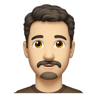 A young Caucasian man with dark brown, almond-shaped eyes, short dark brown hair, and a small dark brown beard with a more prominent mustache. sticker