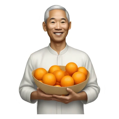 portrait of me holding mandarin oranges for Chinese New Year sticker