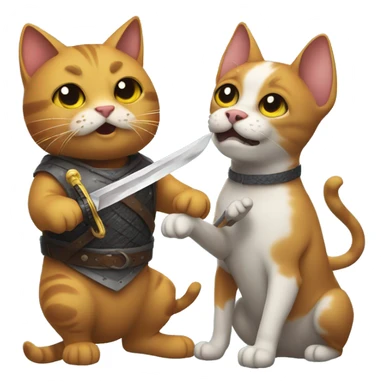 Cat holding a sword fighting a dog holding a knife sticker