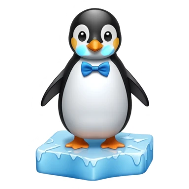 penguin, blue bow tie, standing on small ice melting block sticker