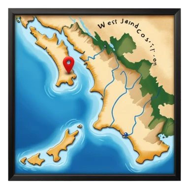 like the last one but more locaters on a wider range of map - west coast of south island nz sticker