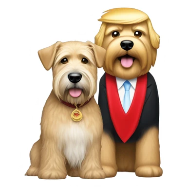 President Donald trump with wheaten terrier wearing a red bandana sticker