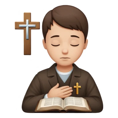 Guy who reads Bible with cross on it and with his eyes closed in prayer. without something in the background  sticker
