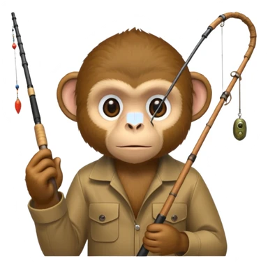 monkey holding fishing rod sticker