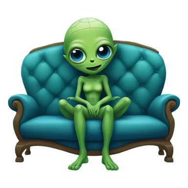 green alien reptilian woman sitting on a blue couch  sticker