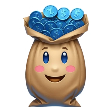 blue coins inside a brown bag  sticker