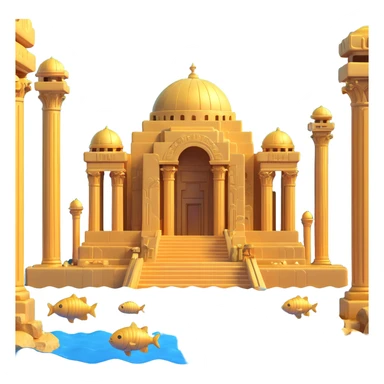 golden Anunnaki underwater city with glowing domes and ornate pillars sticker