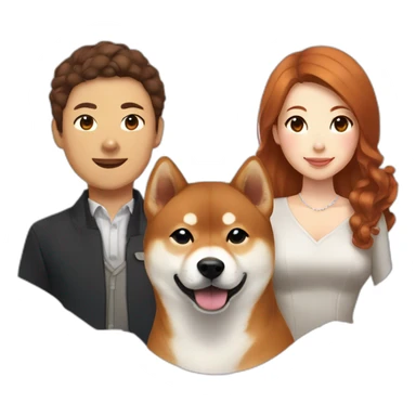 A pretty Shiba and a large white Hokkaido accompanied by their mistress, a woman with curly auburn hair. sticker