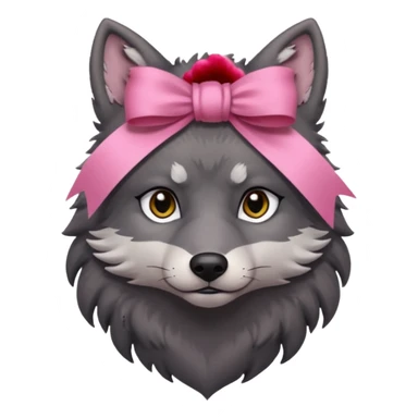 sad 🥺 cute dark grey wolf with a pink ribbon ion his head sticker