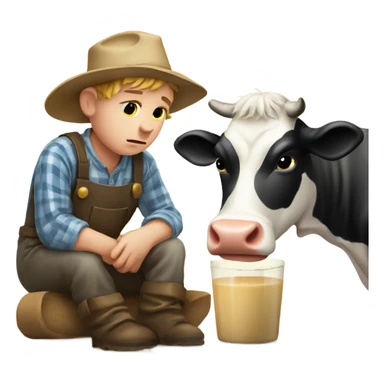 Sad farm boy milking a cow sticker