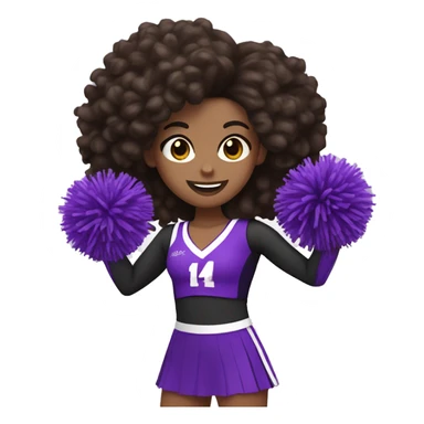 cheerleader with dark brown curly hair, white skin, holding up two purple Pom poms sticker