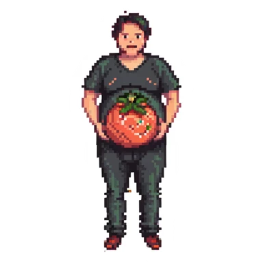 pregnant man with tomato belly sticker